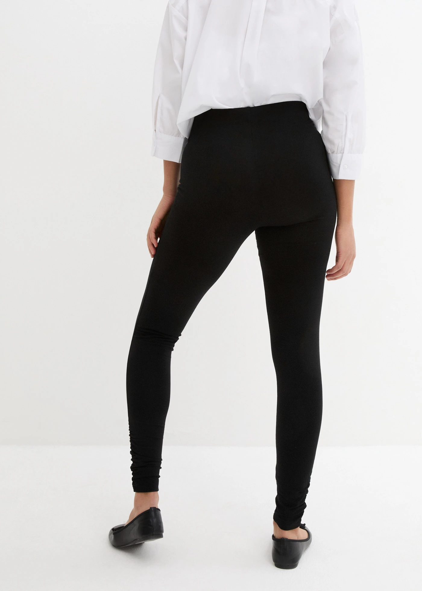Katoenen legging met plooidetails • zwart • bonprix online shop