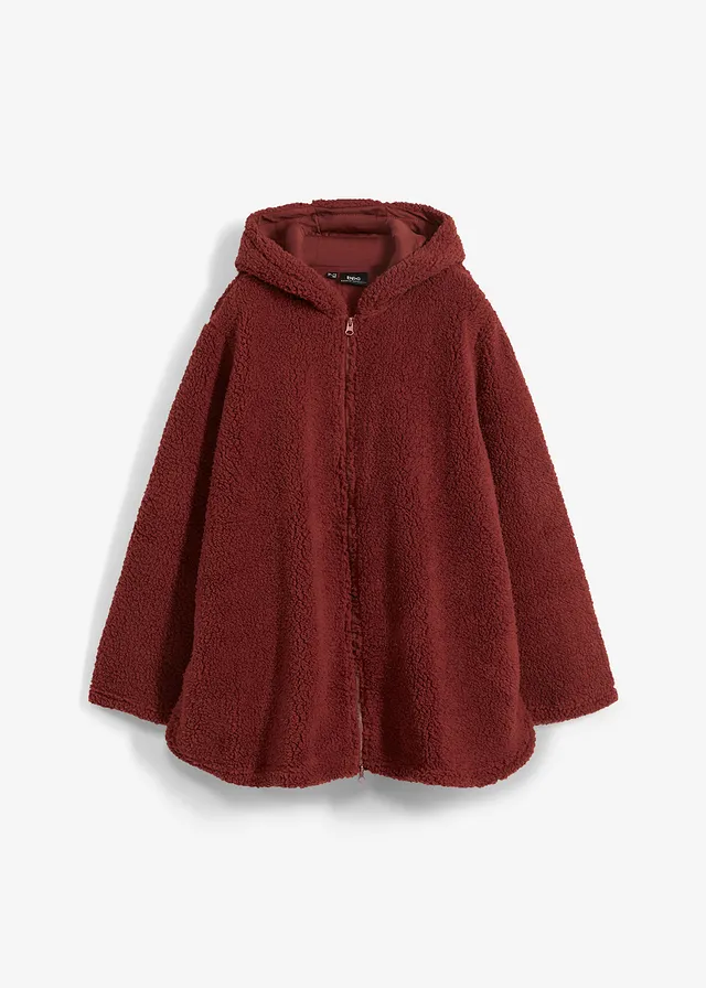 Jachetă din teddy-fleece cu croială A, cu șlițuri laterale • maro-migdală • magazin bonprix