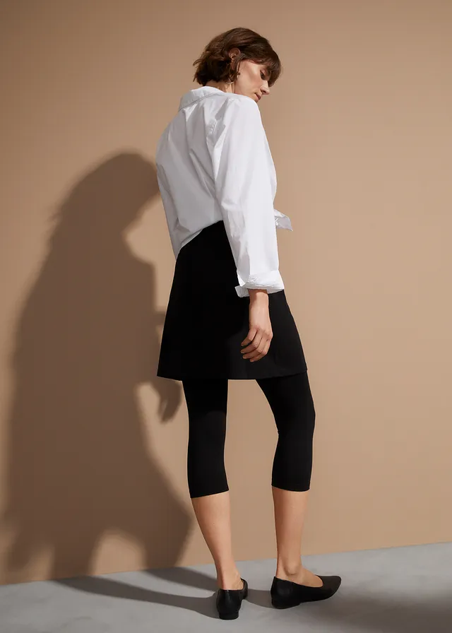 Legging 3/4 avec jupe en coton extensible, Couleur: noir