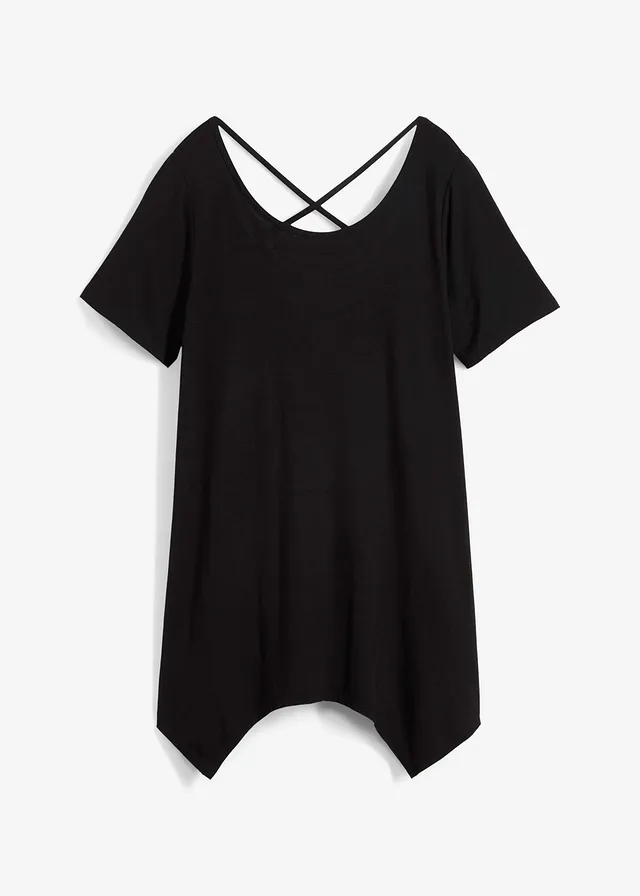 T-shirt long à pans, manches courtes