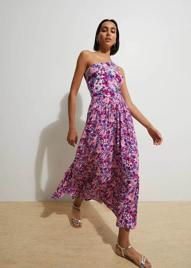Jupe longue 100% viscose, Couleur: violet foncé-rose fuchsia floral