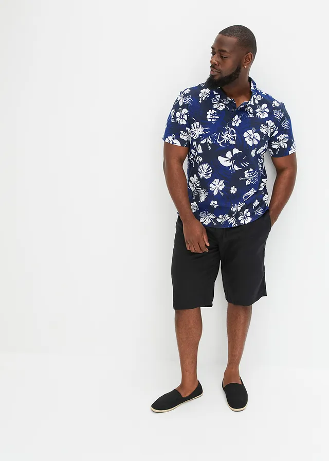 Polo en jersey 100% coton, Couleur: bleu foncé floral