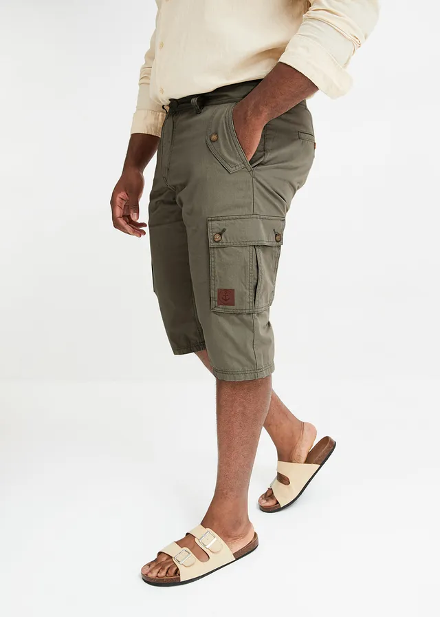Cargo bermuda van katoen, regular fit, Kleur: rookolijfgroen