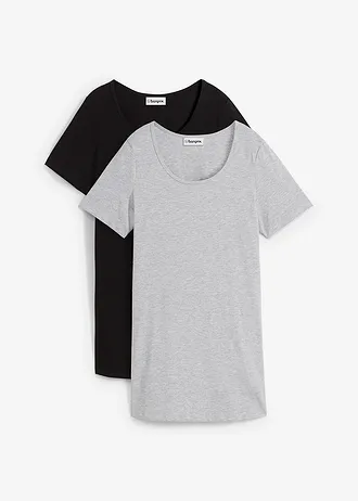 Tricou lung (set/2 buc.), culoare: negru/gri deschis melanj