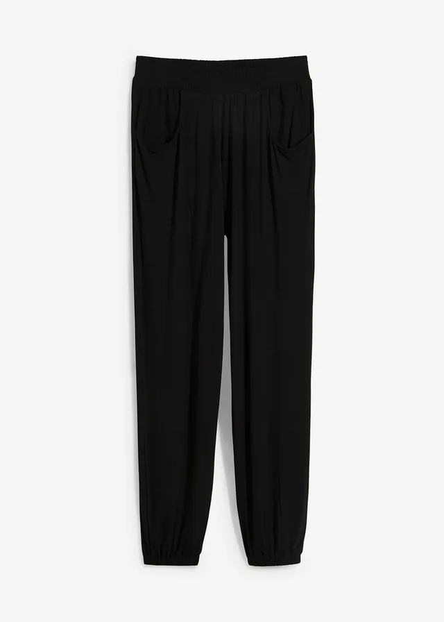 Pantalon en jersey à taille élastiquée, Couleur: noir
