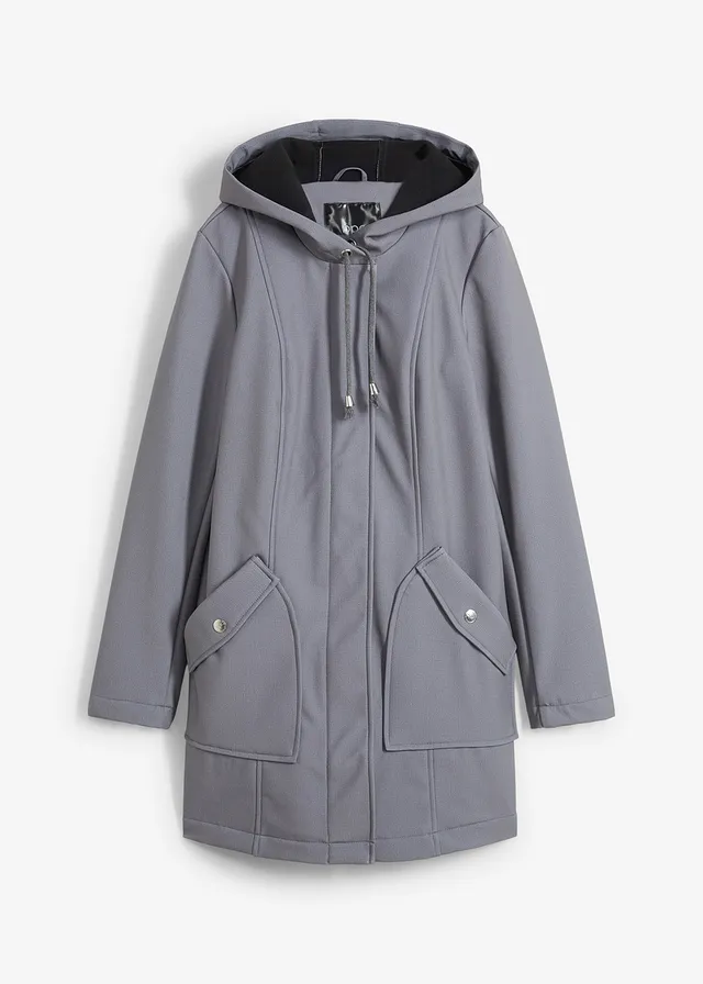 Softshell parka met capuchon, Kleur: rookgrijs gemêleerd