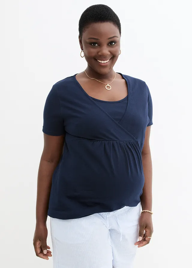 Lot de 2 T-shirts de grossesse et d’allaitement, Couleur: bleu foncé + bleu menthol
