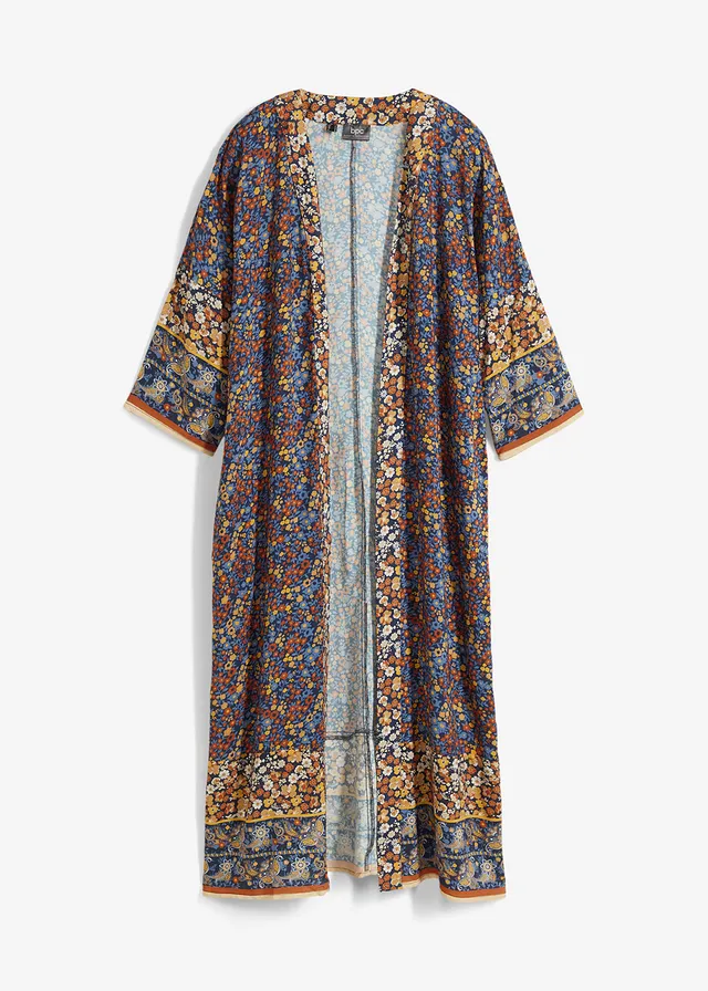 Long gilet estival en viscose, Couleur: bleu foncé/sable clair/miel