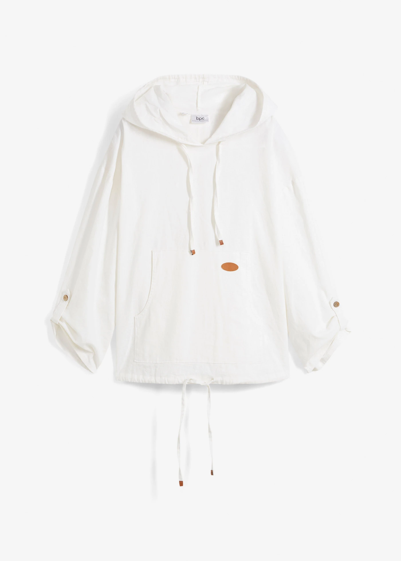 Blouse met capuchon van linnenmix • wit • bonprix online shop