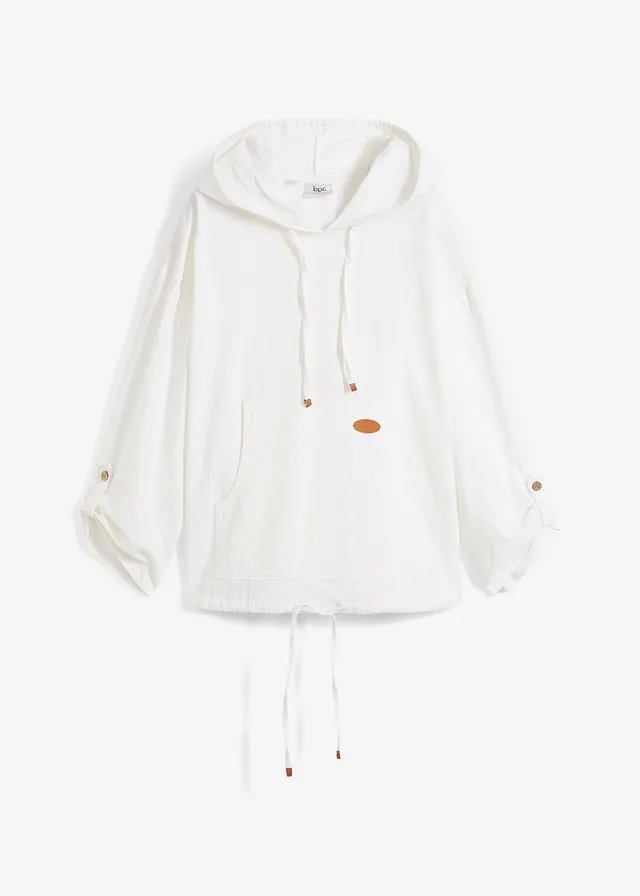 Blouse met capuchon van linnenmix • wit • bonprix online shop