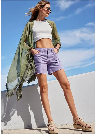 Poncho en tissu transparent à franges • olive • Boutique bonprix