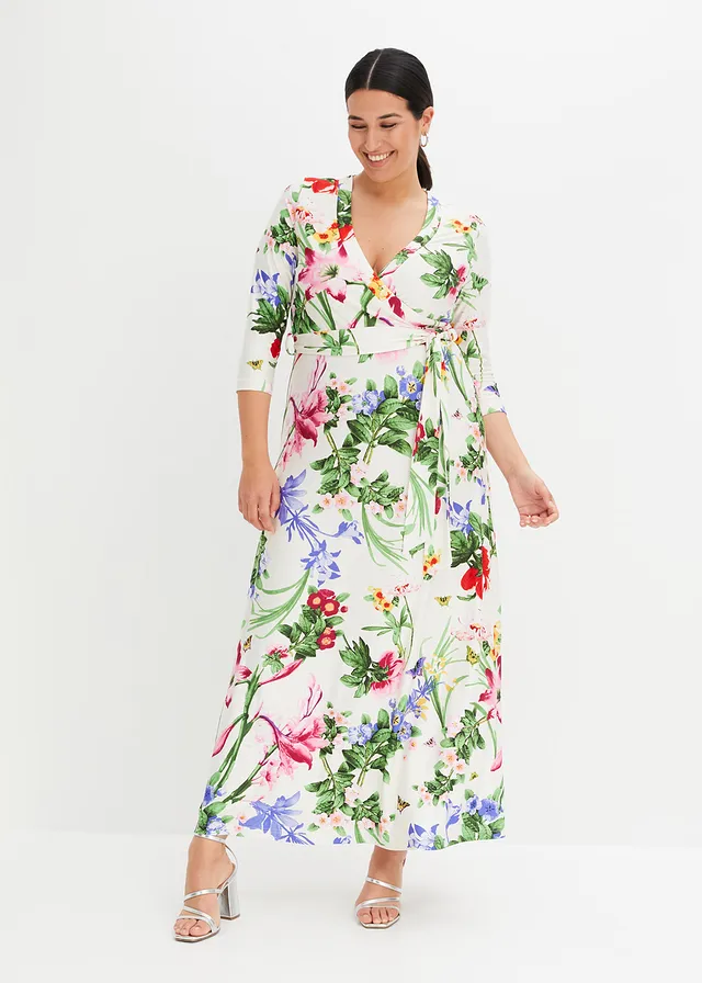 Robe longue, Couleur: blanc/rose à fleurs