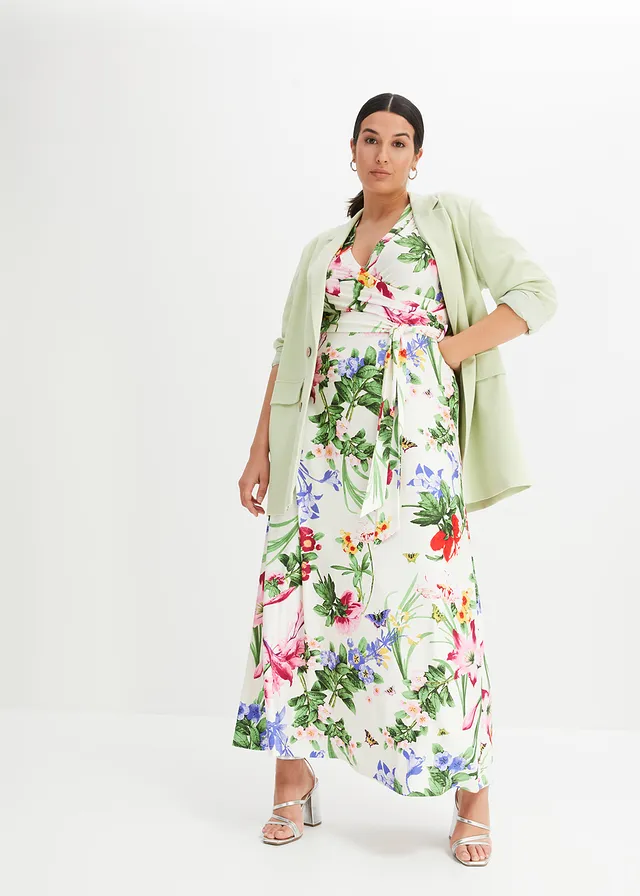 Robe longue, Couleur: blanc/rose à fleurs