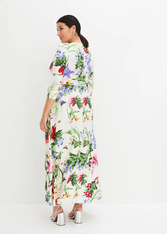 Robe longue, Couleur: blanc/rose à fleurs