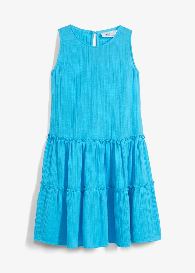 Meisjes midi jurk van mousseline, Kleur: turkoois