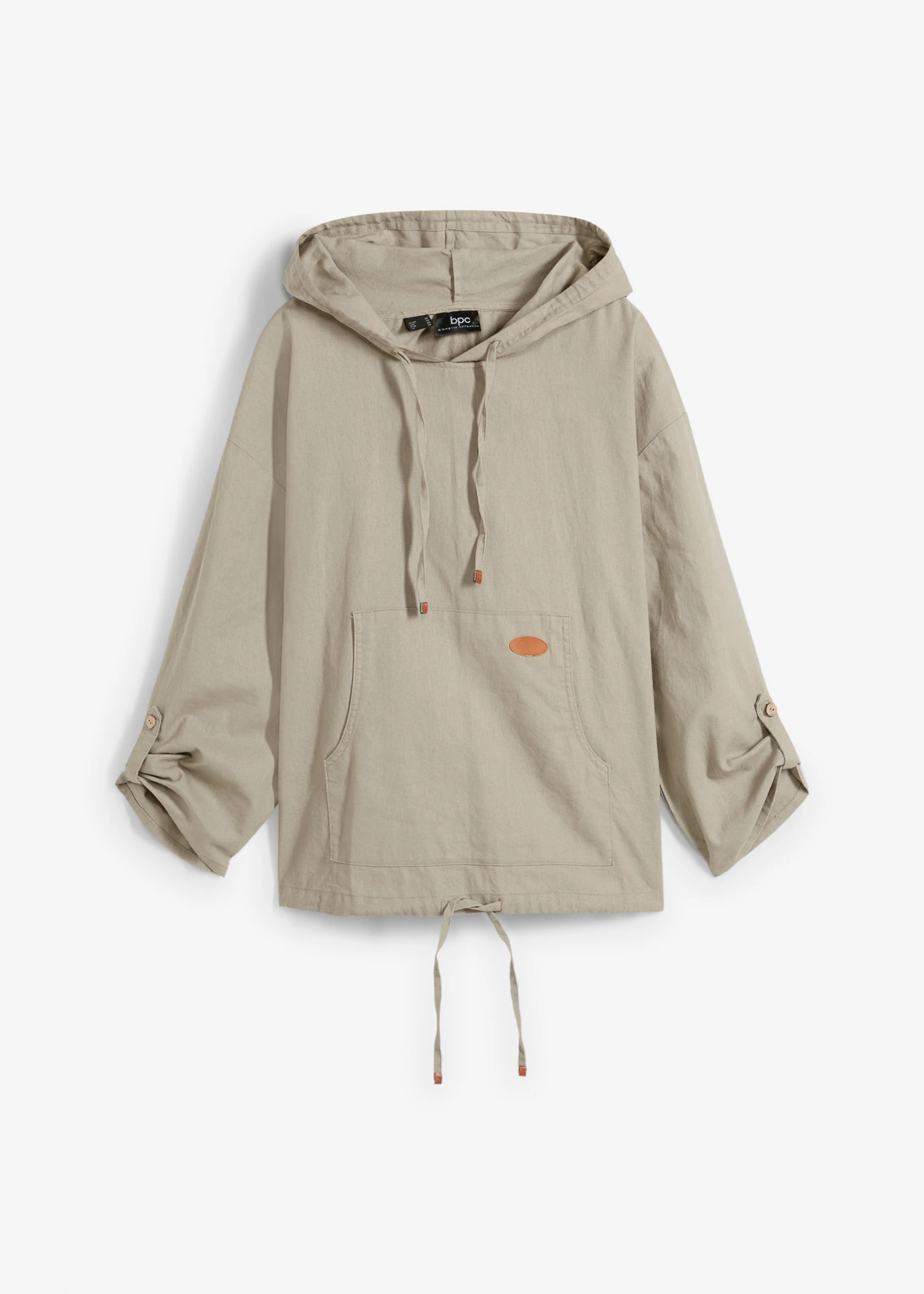 Bluzka z kapturem z mieszanki lnu • khaki • sklep bonprix