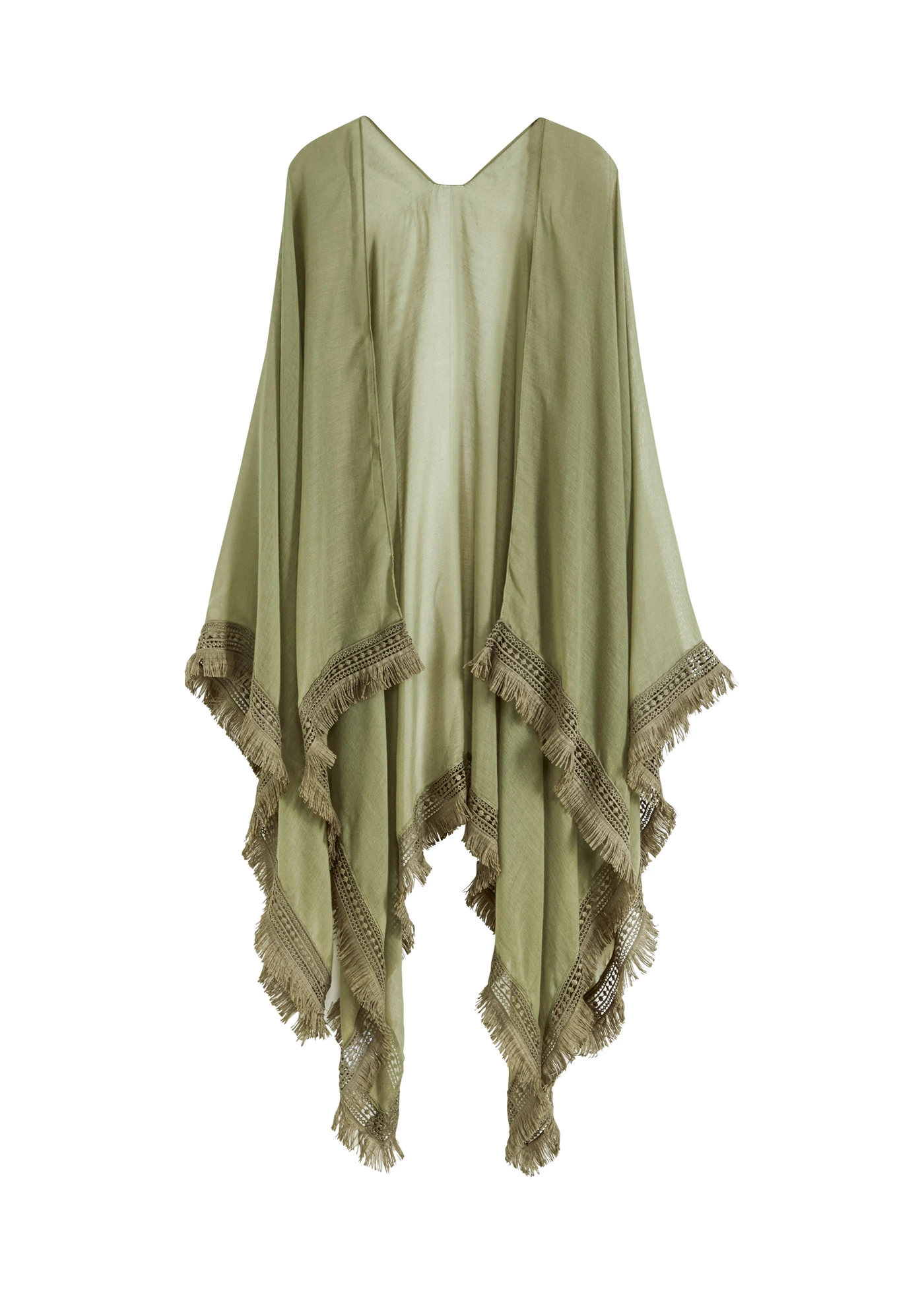 Poncho en tissu transparent à franges • olive • Boutique bonprix