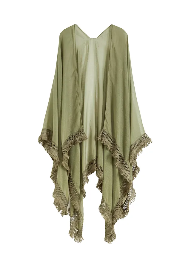 Poncho in transparante look met franjes