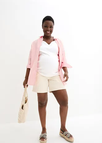 Bavlněná oversize košile s 3/4 rukávem, barva: sladká růžová