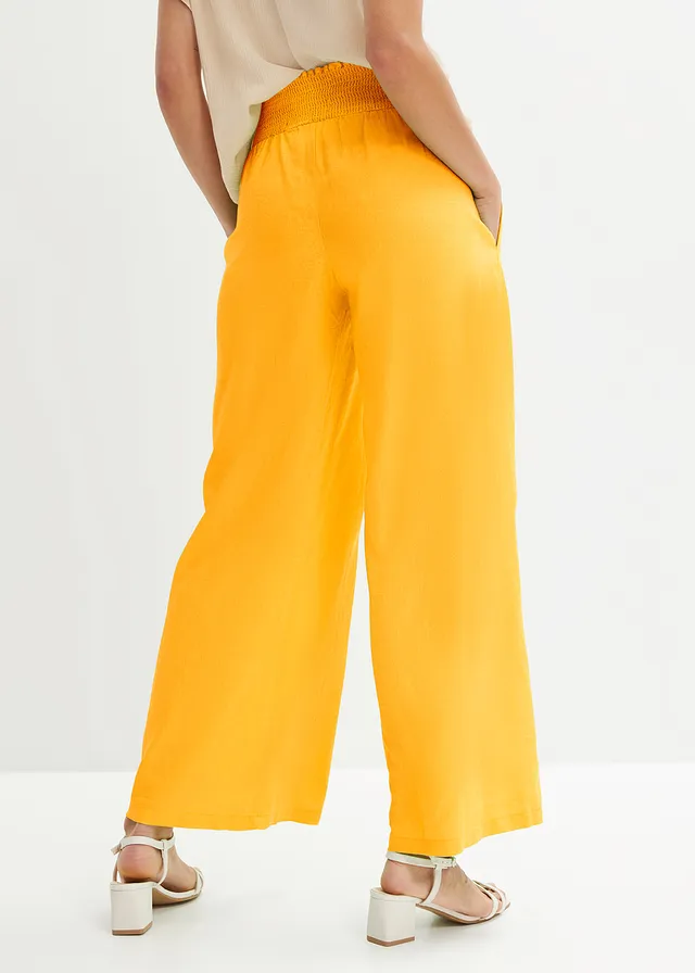 Marlene Dietrich broek in een luchtige linnenmix, Kleur: narcisgeel