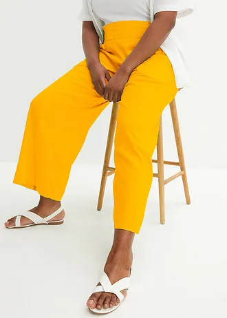 Marlene Dietrich broek in een luchtige linnenmix, Kleur: narcisgeel
