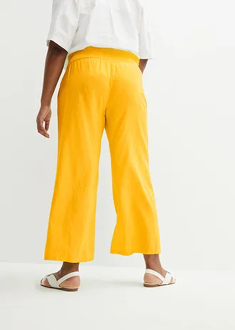 Marlene Dietrich broek in een luchtige linnenmix, Kleur: narcisgeel