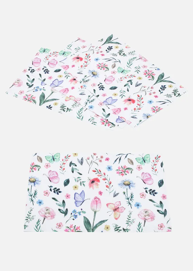Lot de 4 sets de table avec imprimé fleurs • blanc/multicolore • Boutique bonprix