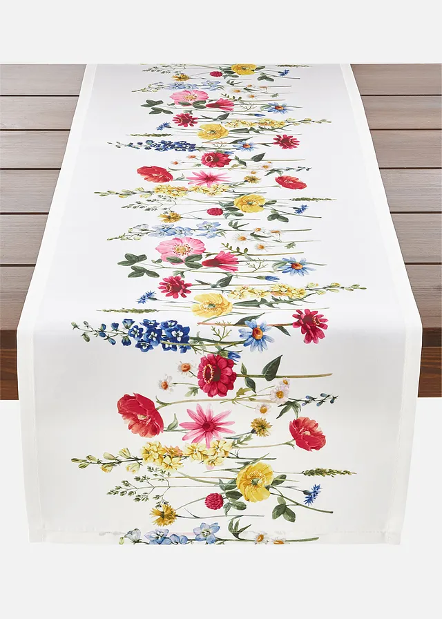 Faţă de masă îngustă, print floral • imprimeu pestriţ/alb • magazin bonprix