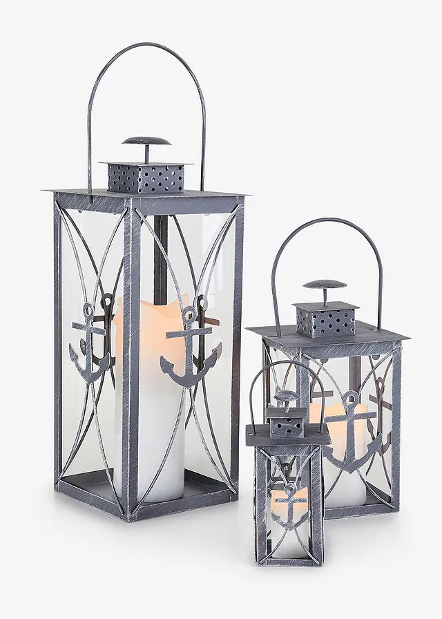 Lanternes avec ancre (ens. 3 pces) • gris • Boutique bonprix