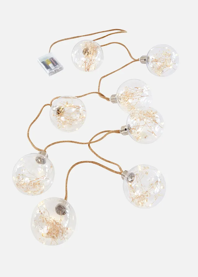 Guirlande lumineuse LED avec 8 boules avec fleurs séchées, Couleur: transparent-naturel