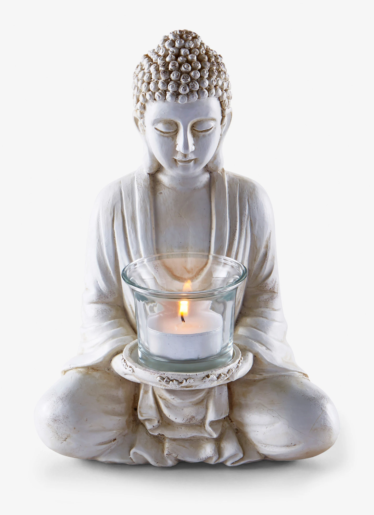 Statuette Bouddha avec photophore • blanc • Boutique bonprix