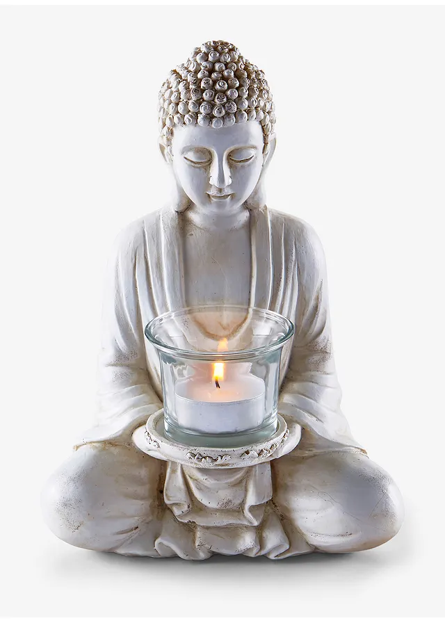 Statuette Bouddha avec photophore, Couleur: blanc