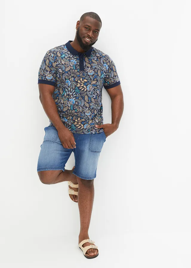 Polo en coton, manches courtes, Couleur: bleu foncé imprimé