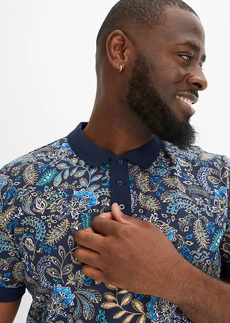 Triko pólo z organické bavlny, krátký rukáv • tmavě modrá s potiskem • bonprix obchod