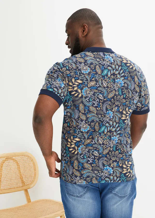 Poloshirt van biologisch katoen, korte mouw, Kleur: donkerblauw gedessineerd
