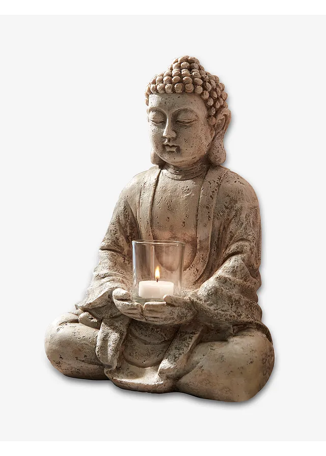 Dekorace Buddha se skleničkou na svíčku, barva: šedá