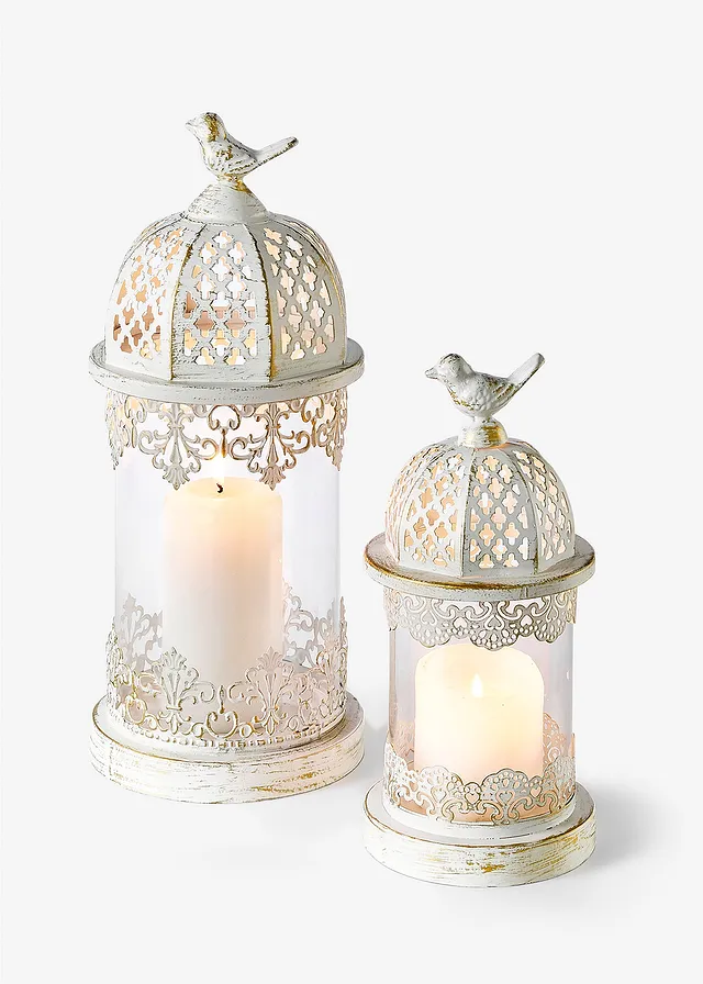 Tuinlantaarns met glas (set van 2)