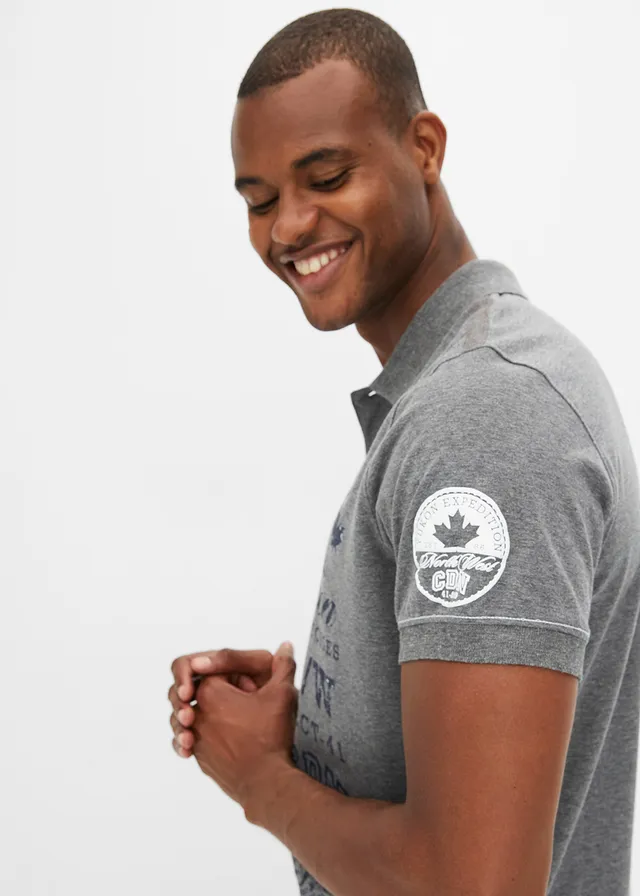 Jersey poloshirt, korte mouw • grijs gemêleerd met print • product-page.page-title-suffix