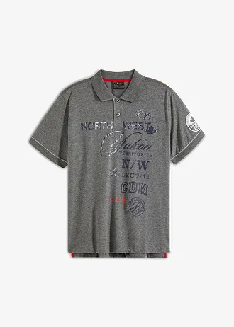 Jersey poloshirt, korte mouw, Kleur: grijs gemêleerd met print