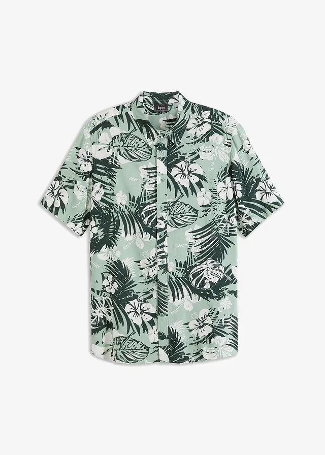 Overhemd met korte mouwen van viscose, Kleur: pastelgroen gebloemd