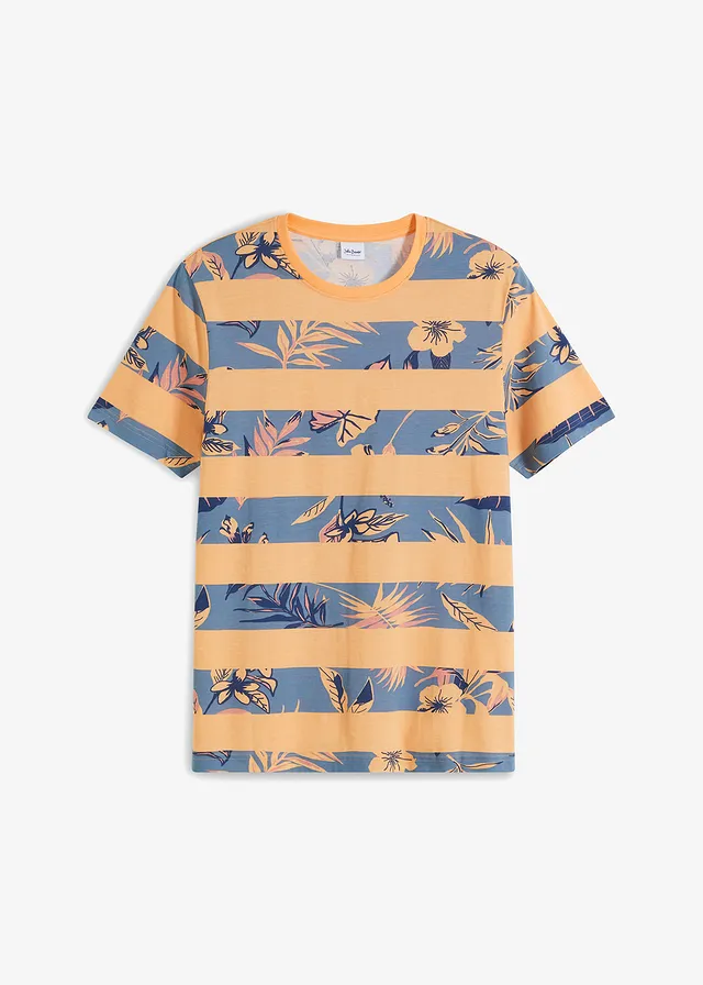 T-shirt, Couleur: abricot/indigo clair/beige foncé/bleu mat rayé diagonal