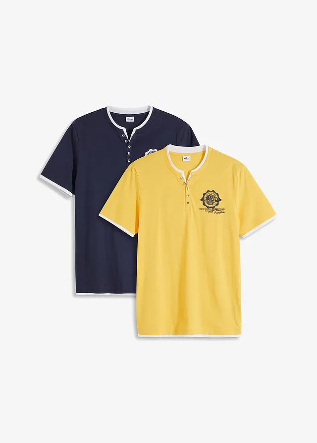 Lot de 2 t-shirts col tunisien 100 % coton