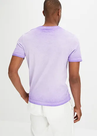 T-shirt in washed out look van biologisch katoen, Kleur: indigo met print