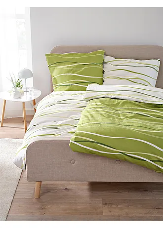 Parure de lit réversible en linon • vert • Boutique bonprix