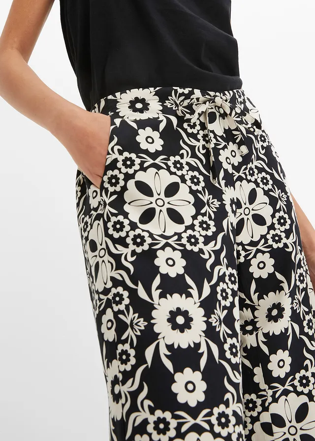 Gedessineerde viscose broek met steekzakken opzij • zwart-kiezelgrijs • product-page.page-title-suffix