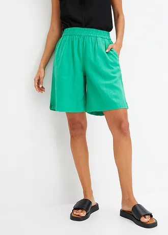 Bermudy bez zapínání, ze vzdušné lněné směsi • jadeově zelená • bonprix obchod
