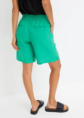Instapbermuda in een luchtige linnenmix, Kleur: opaalgroen
