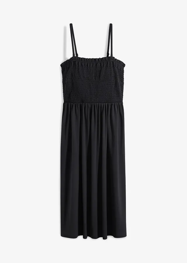 Robe smockée en crêpe léger, Couleur: noir