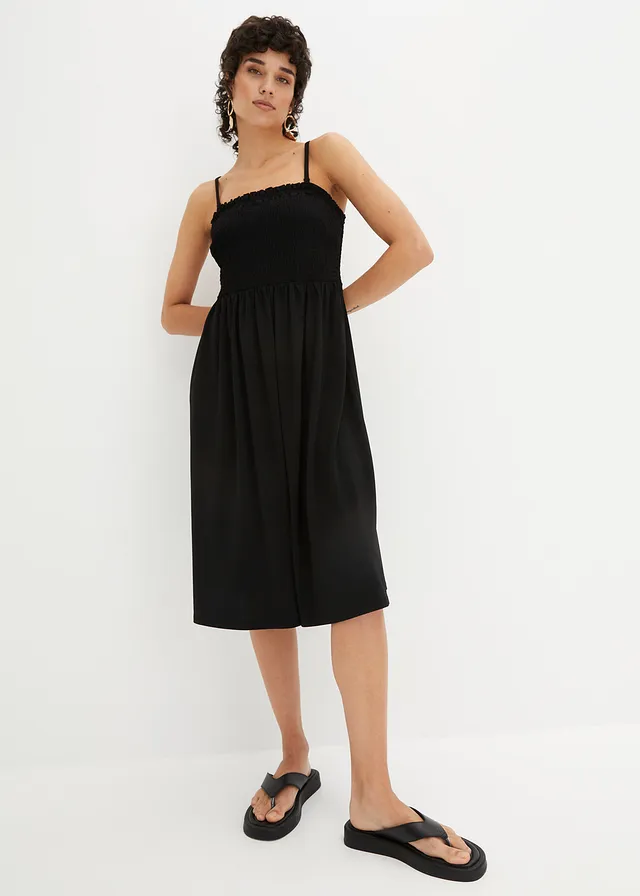 Robe smockée en crêpe léger, Couleur: noir