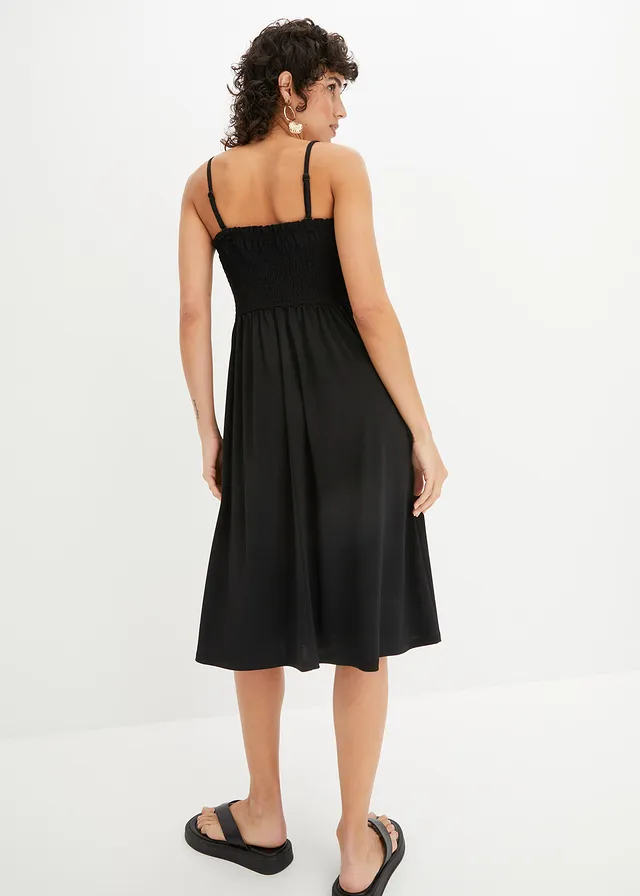 Robe smockée en crêpe léger, Couleur: noir